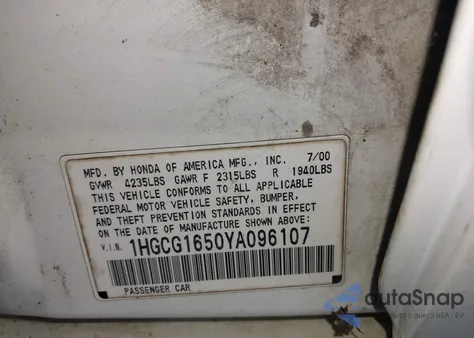 2000 Honda Accord 3.0 Ex z USA, uszkodzony, nr VIN 1HGCG1650YA096107